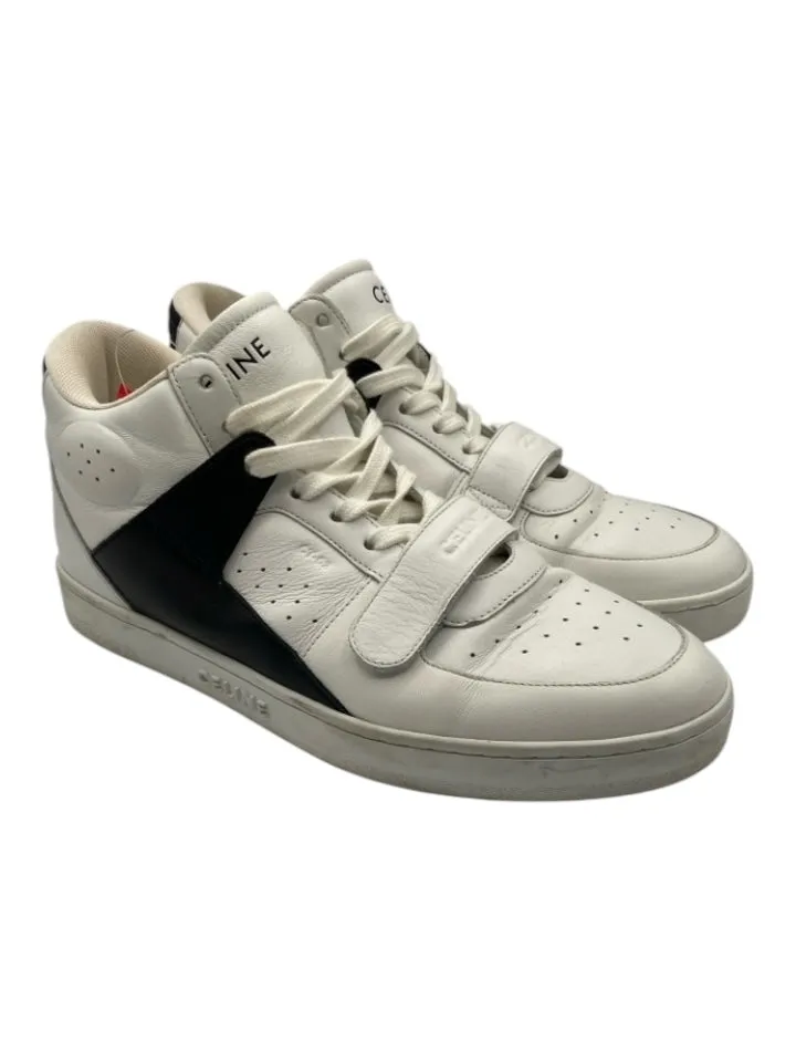 Celine Shoe Size 41 White & Black Leather Laces High Top Velcro Sneakers