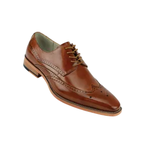 Cognac wingtips lace-up men's dress shoes Italian style genuine leather