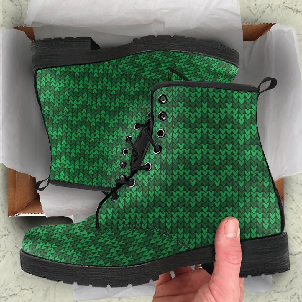 Combat Boots - Green Pattern | Boho Shoes, Handmade Lace Up Boots, Vegan Leather Lace Up Boots Women, 90s Boots, 2000s Boots, Hipster Boots