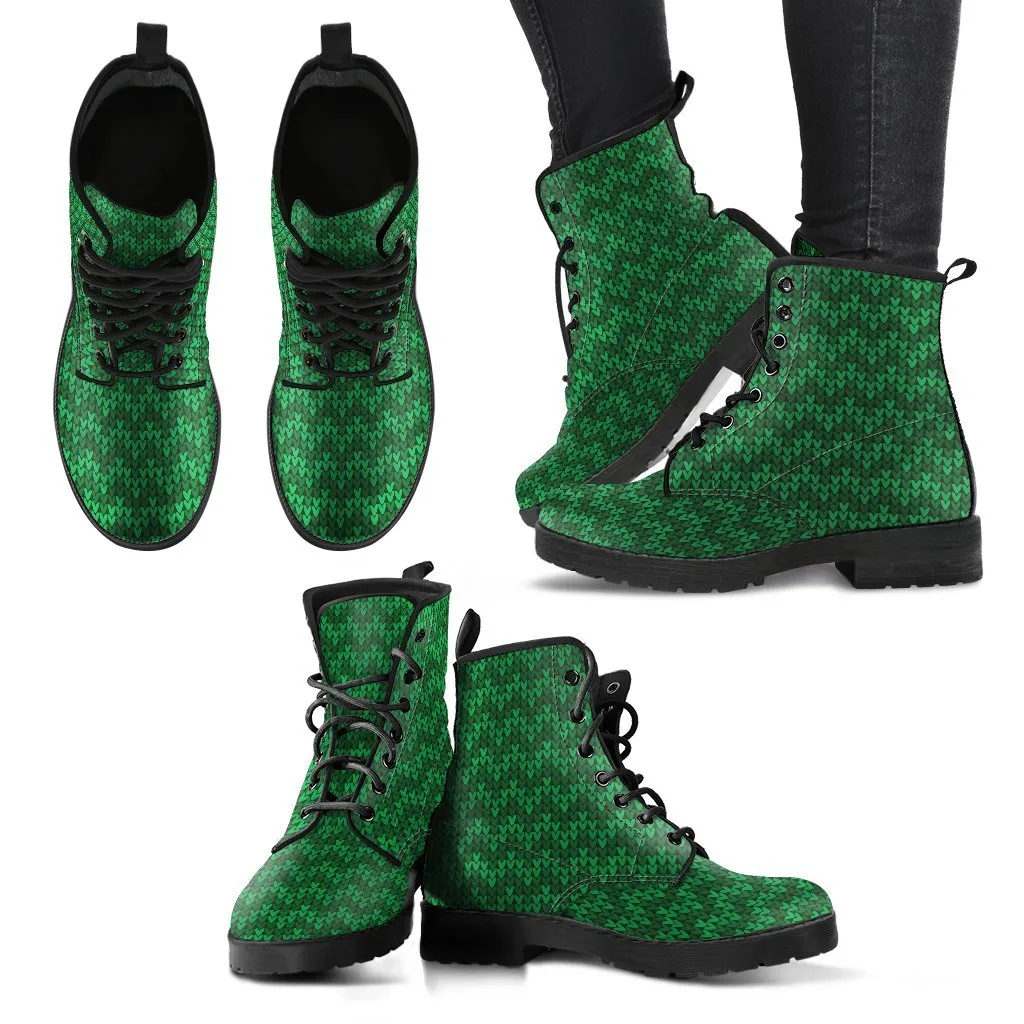 Combat Boots - Green Pattern | Boho Shoes, Handmade Lace Up Boots, Vegan Leather Lace Up Boots Women, 90s Boots, 2000s Boots, Hipster Boots