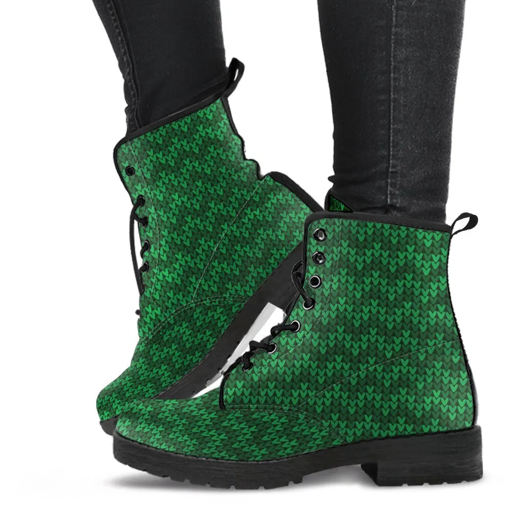 Combat Boots - Green Pattern | Boho Shoes, Handmade Lace Up Boots, Vegan Leather Lace Up Boots Women, 90s Boots, 2000s Boots, Hipster Boots