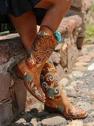 Corral Boots Ladies Sand Horse Inlay Iridescent Boots