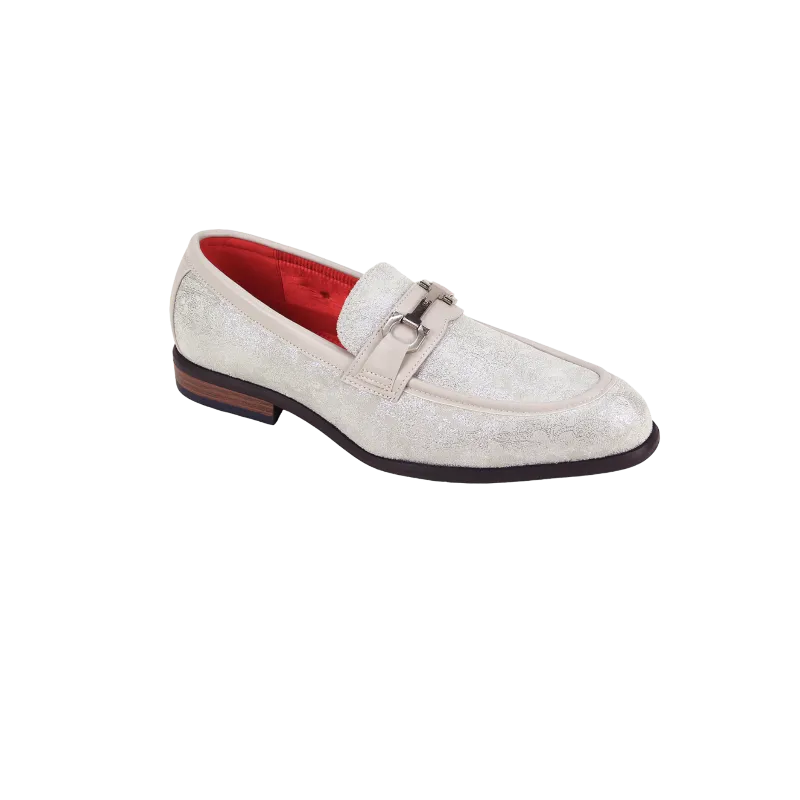 Cream Paisley Men's Suede Dress Shoes Slip-On luxury Design Style No-7010