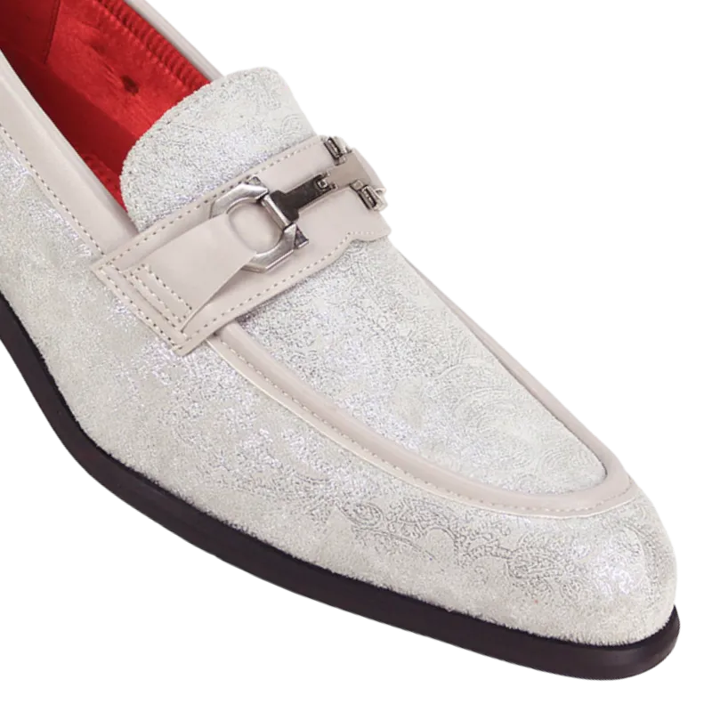 Cream Paisley Men's Suede Dress Shoes Slip-On luxury Design Style No-7010