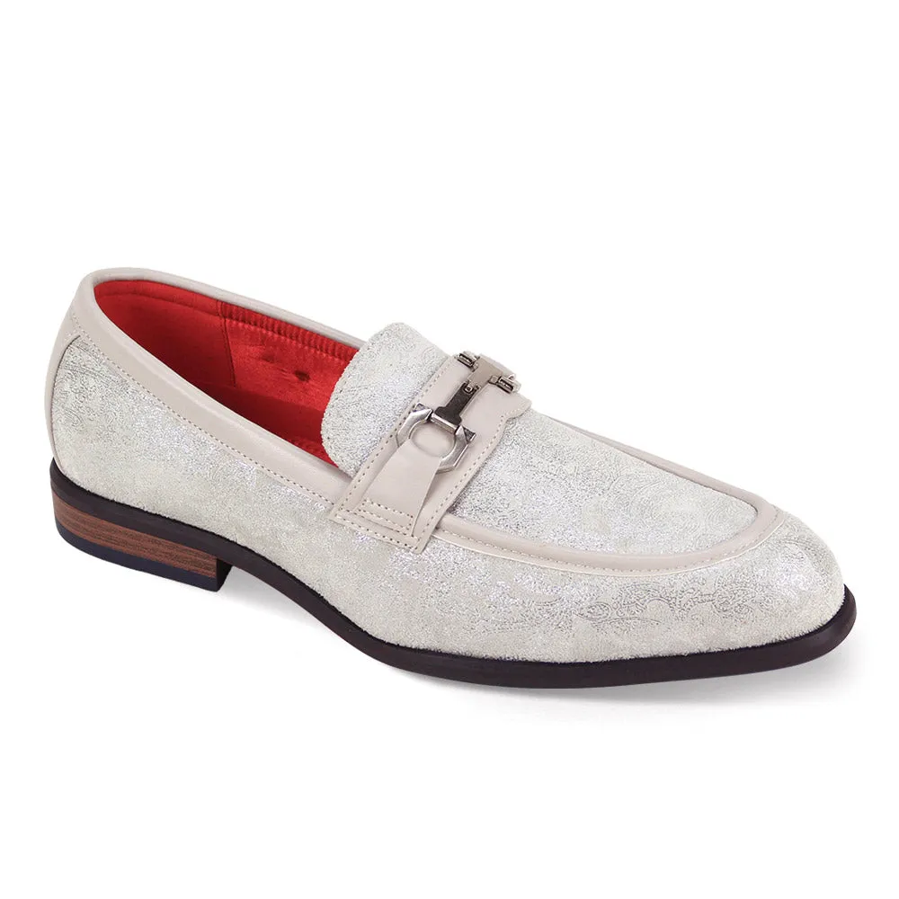 Cream Paisley Men's Suede Dress Shoes Slip-On luxury Design Style No-7010