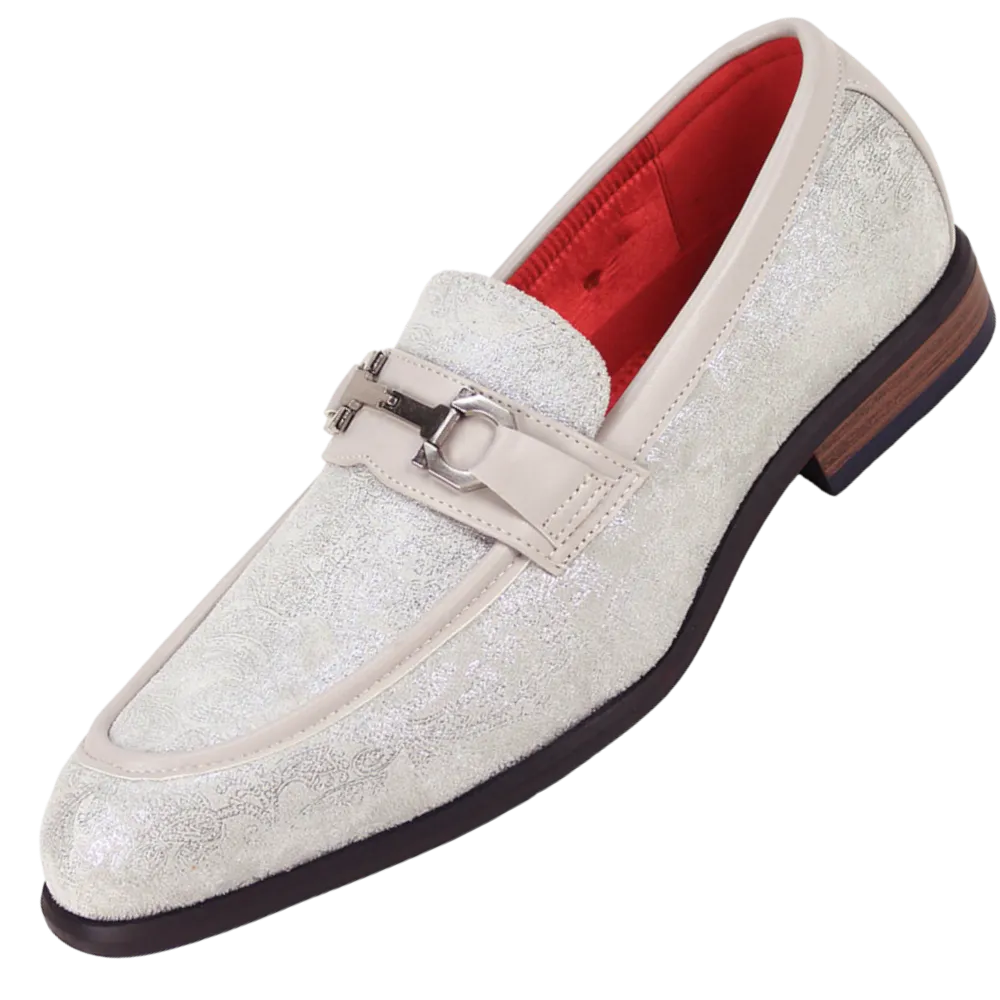 Cream Paisley Men's Suede Dress Shoes Slip-On luxury Design Style No-7010