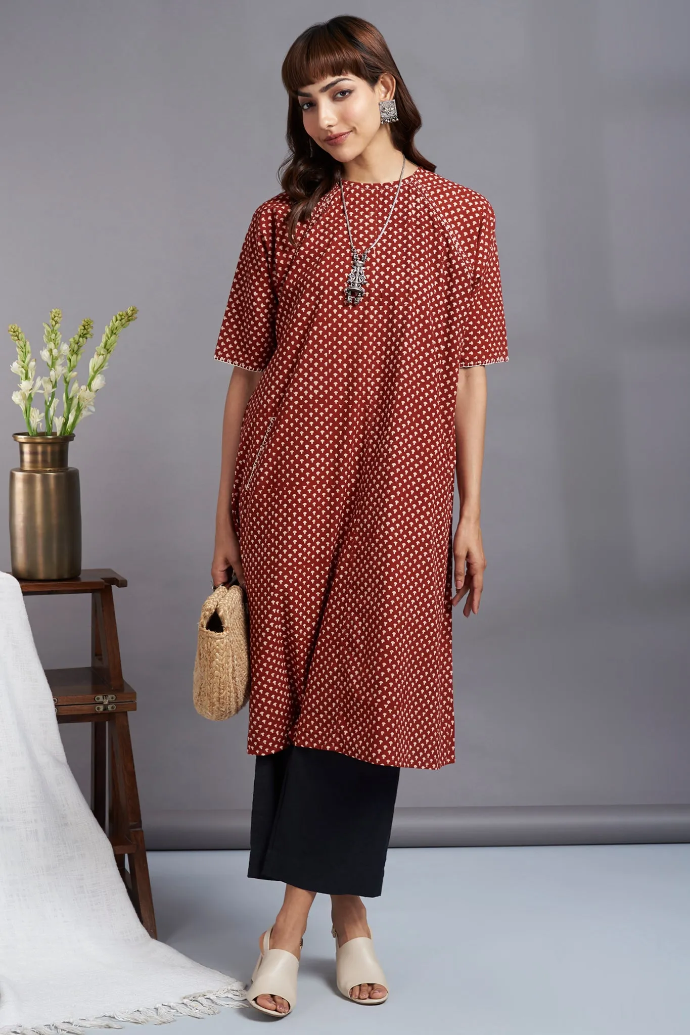 crimson craze - drop shoulder modern tunic with pockets