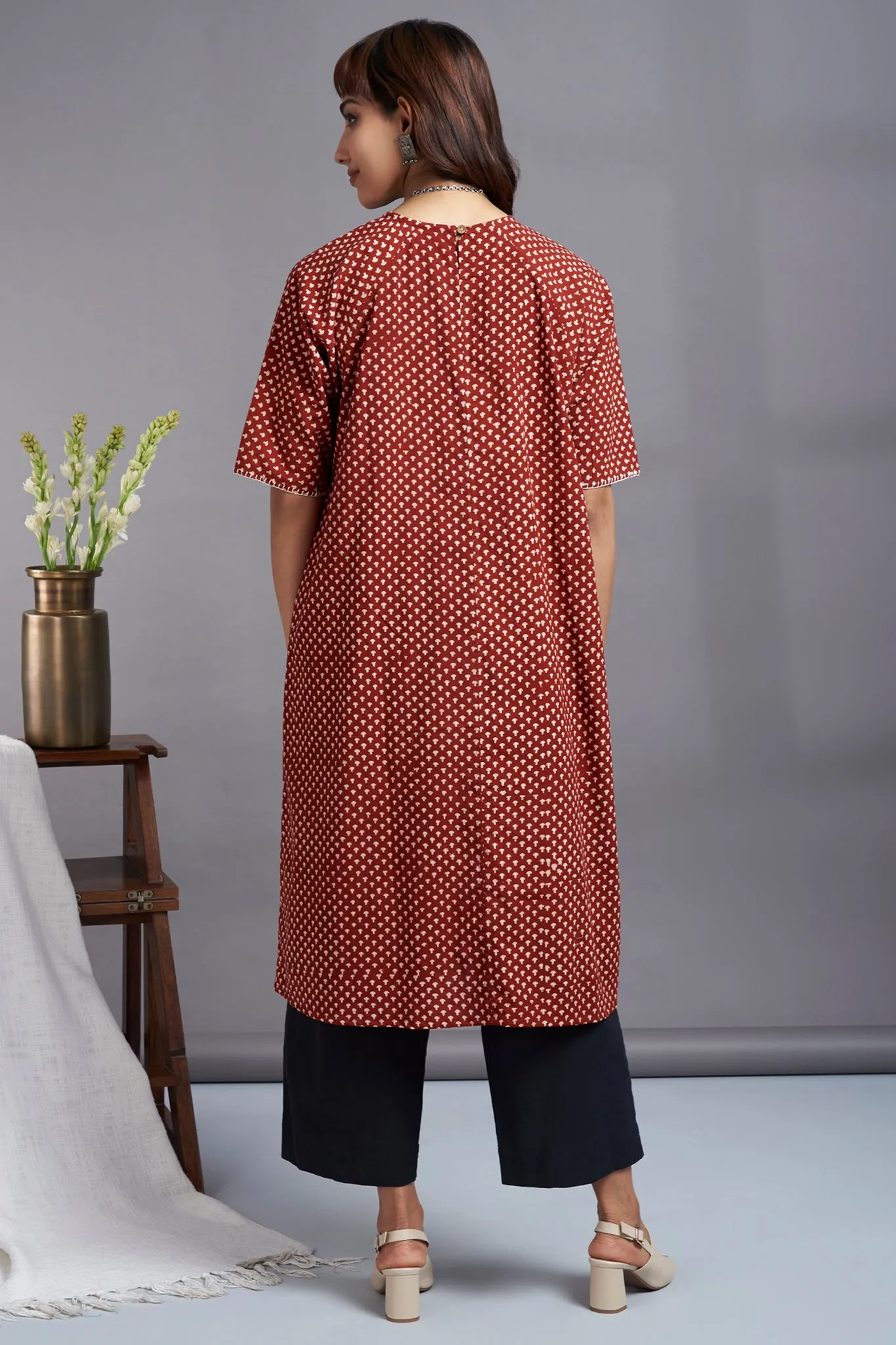 crimson craze - drop shoulder modern tunic with pockets