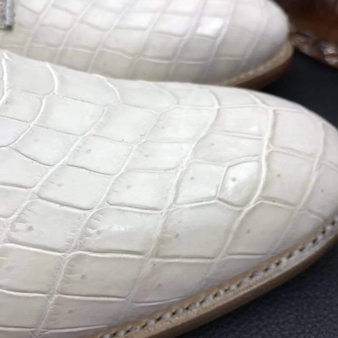 Crocodile Shoes Mens  Genuine Crocodile Leather  Lace Up Shoe White