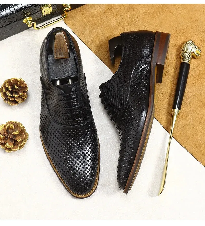 Dots Woven Genuine Leather Oxford Shoes