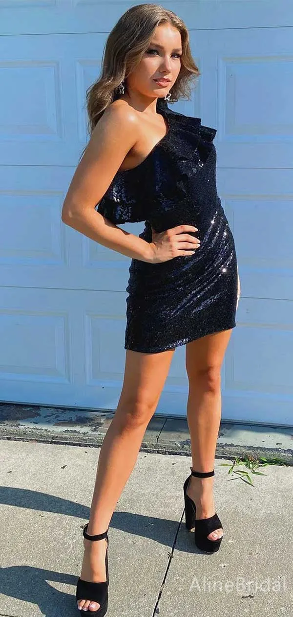 Elegant One Shoulder A-line Short Mini Homecoming Dress, HD32662
