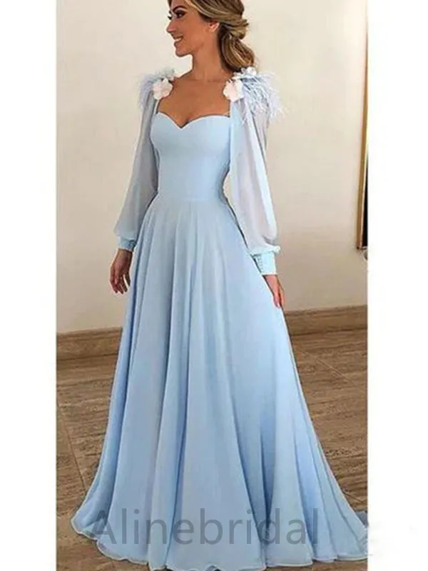 Elegant Sweetheart Long Sleeves A-line Long Prom Dress, PD3756