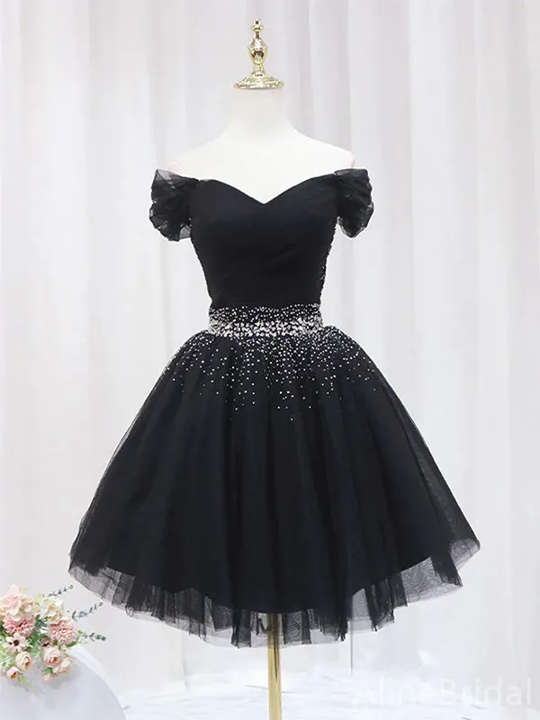 Elegant V-neck Off-Shouldeer A-line Short Mini Homecoming Dress, HD32708