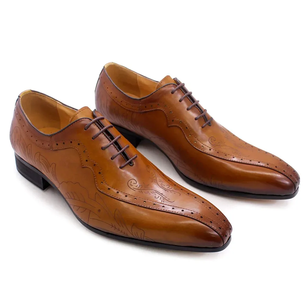 Embossed Genuine Leather Oxford Shoes
