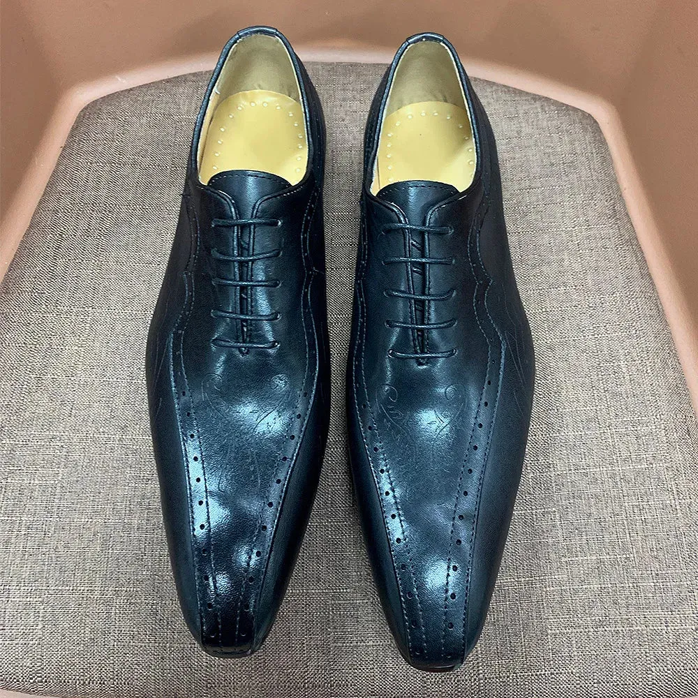 Embossed Genuine Leather Oxford Shoes