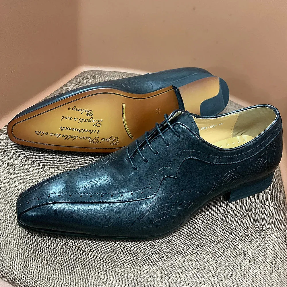 Embossed Genuine Leather Oxford Shoes