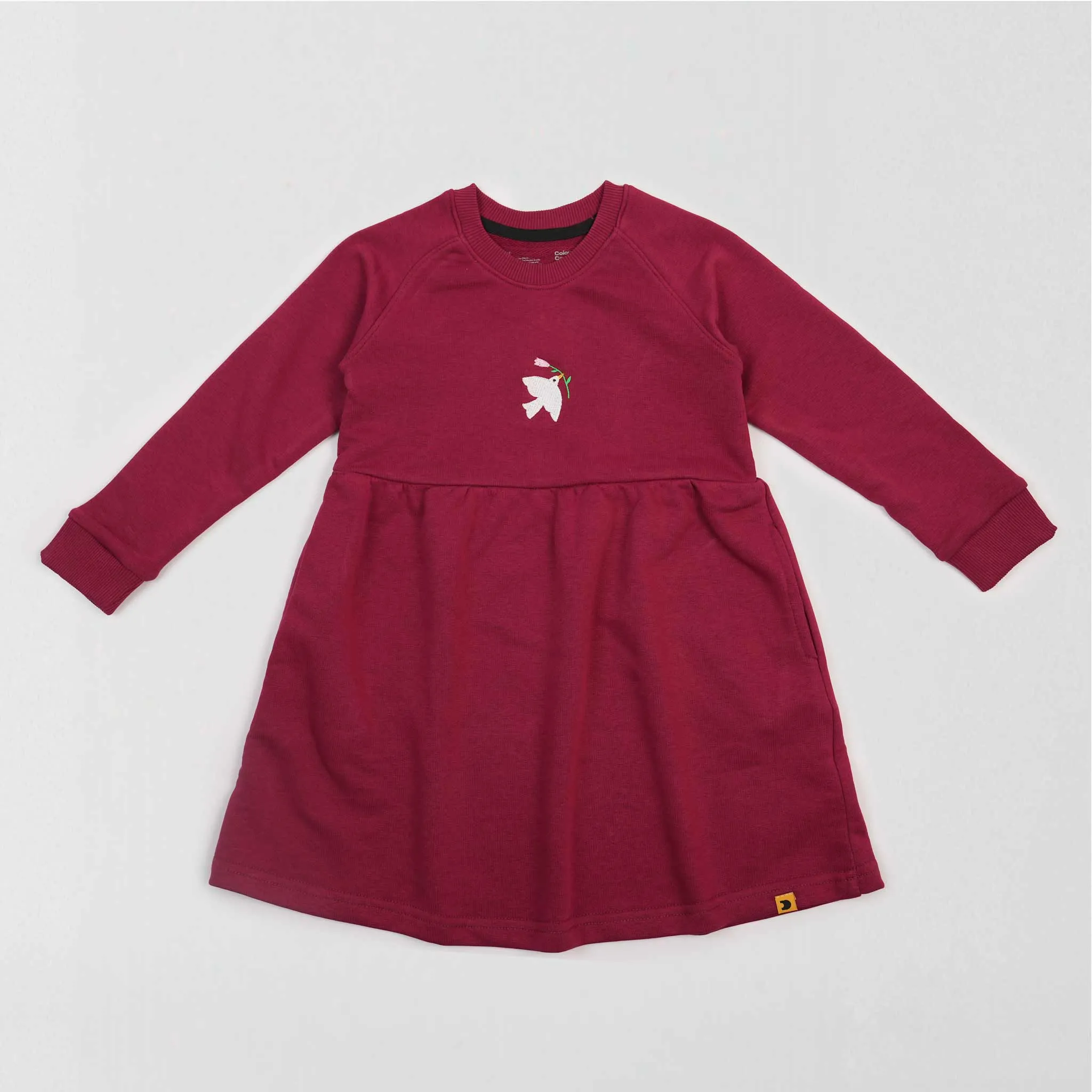 Embroidered Dove Long Sleeve Pocket Dress