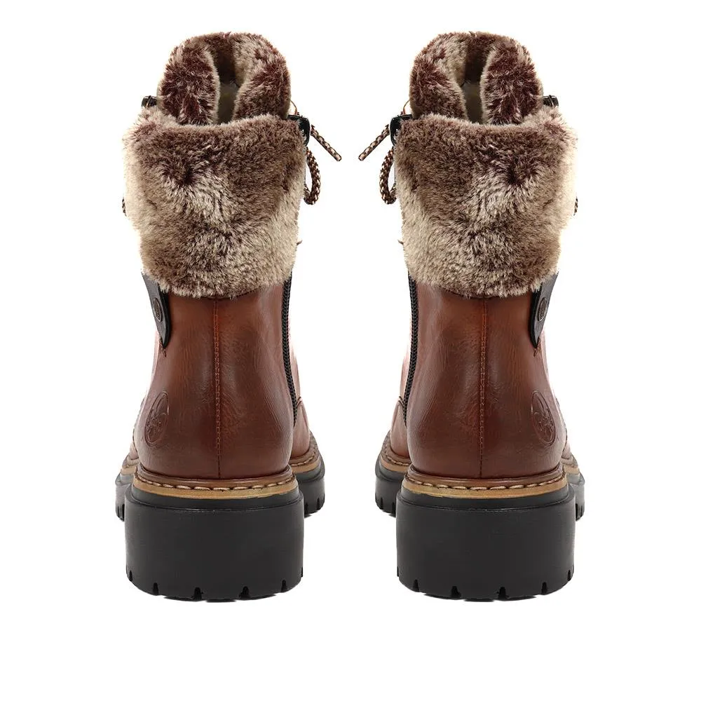 Fleece Trimmed Lace Up Ankle Boots - RKR38521 / 324 345