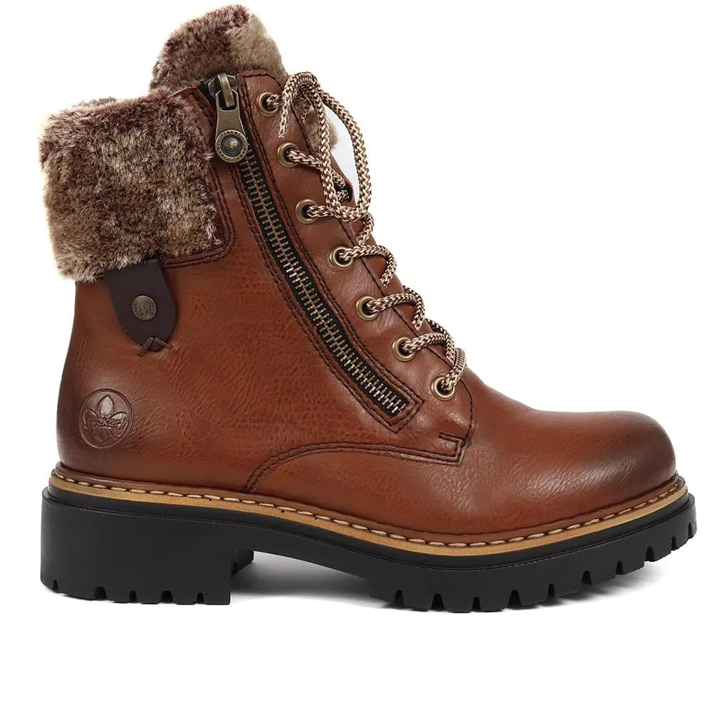 Fleece Trimmed Lace Up Ankle Boots - RKR38521 / 324 345