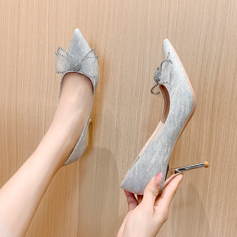 French Chic Soir¨¦e High Heels with Butterfly Bow Crystal Shoes