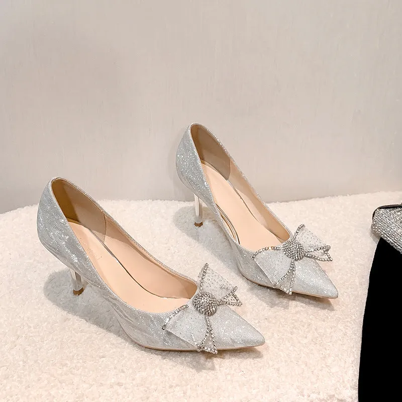 French Chic Soir¨¦e High Heels with Butterfly Bow Crystal Shoes