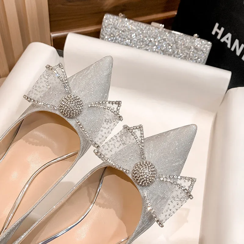 French Chic Soir¨¦e High Heels with Butterfly Bow Crystal Shoes