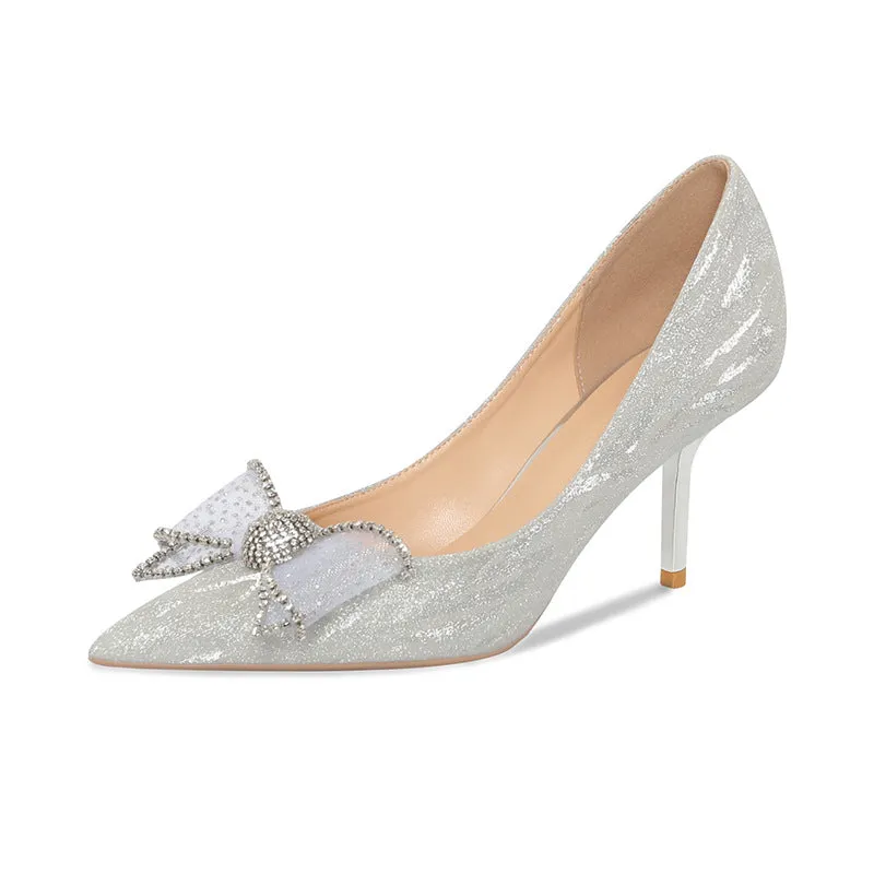 French Chic Soir¨¦e High Heels with Butterfly Bow Crystal Shoes