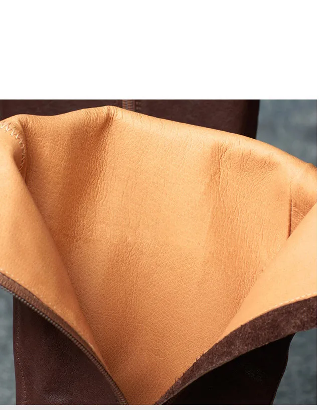 Genuine Leather Side Buckle British Style Knee High Boots