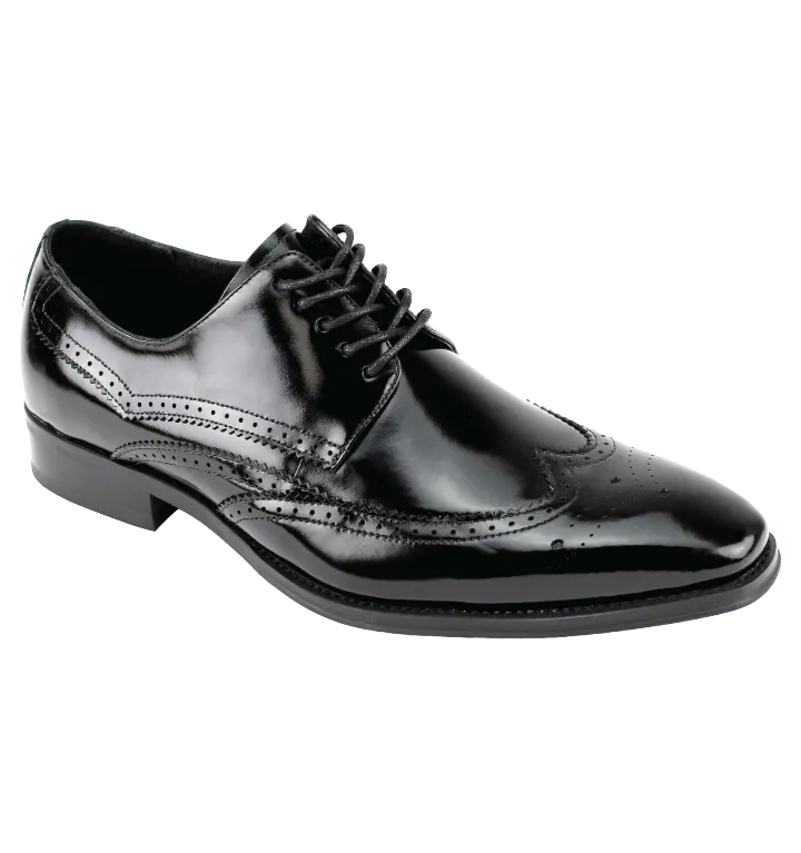 Giovanni Black wingtips lace-up men's dress shoes Italian style genuine leather