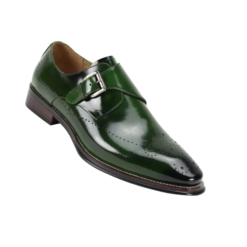 Giovanni Olive Green men's shoes monkstrap calfskin leather dress fashion design