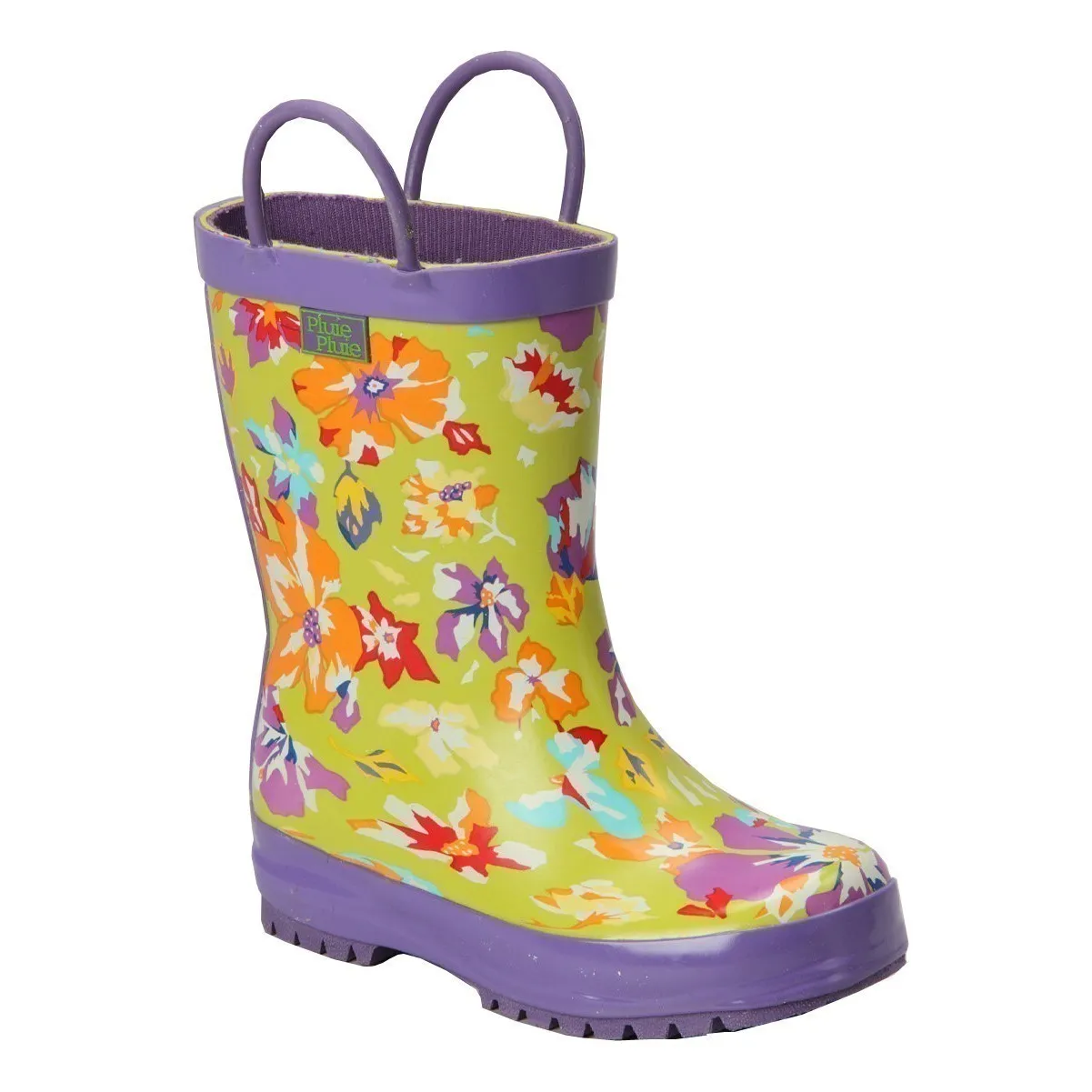 Girls Lime Purple Flower Rain Boots 5-10 Toddler