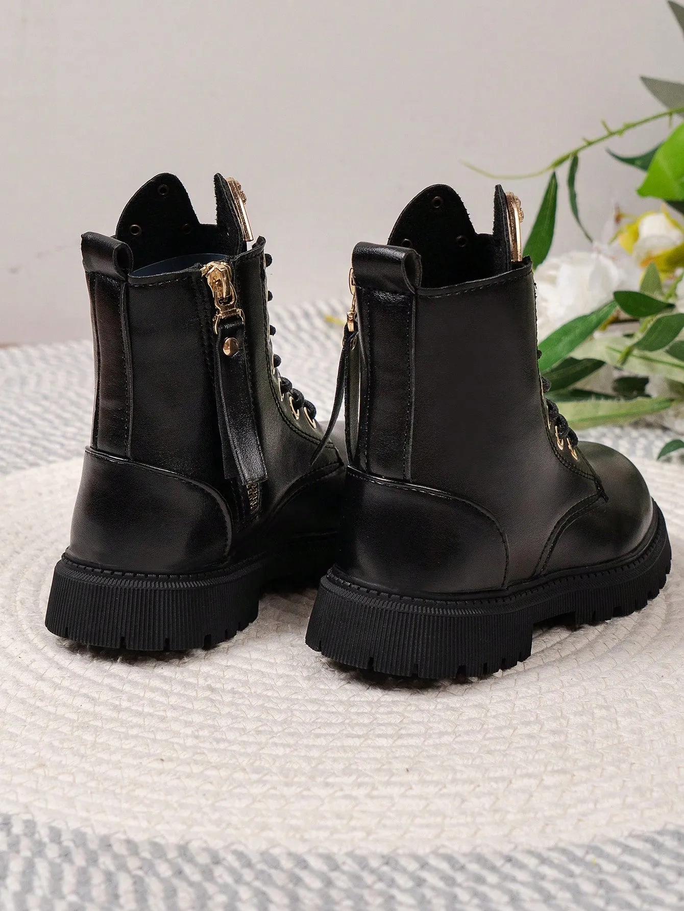 Girls Metal Decor Side Zipper Boots-FD