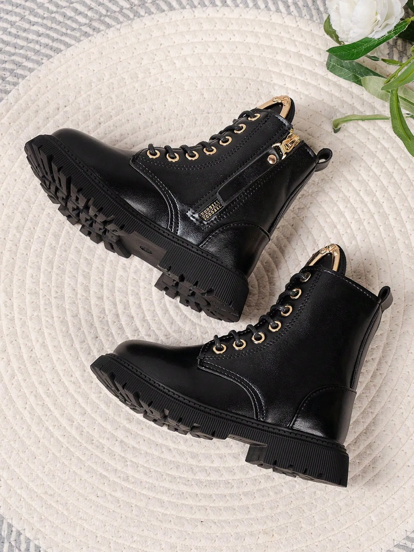 Girls Metal Decor Side Zipper Boots-FD