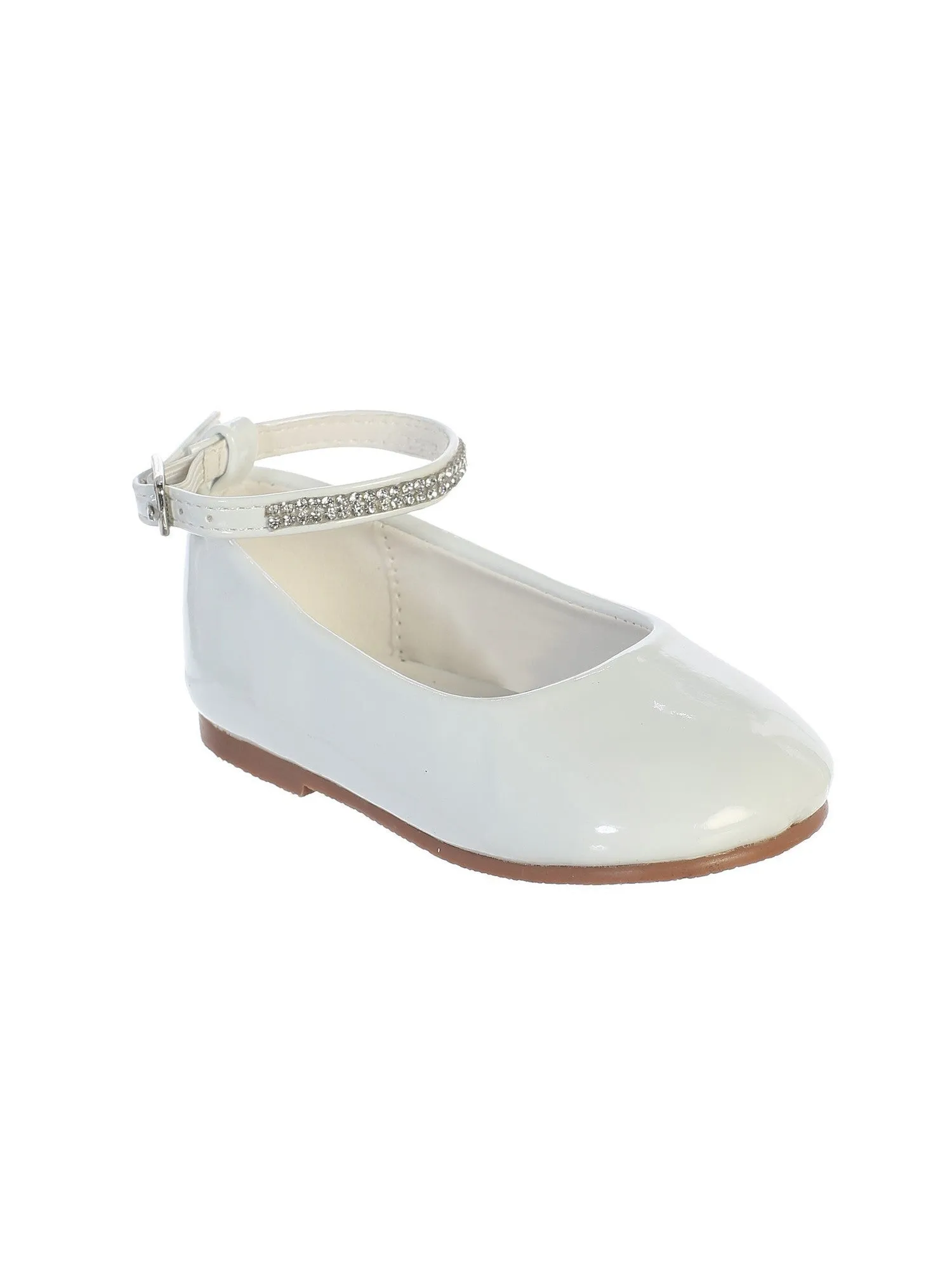 Girls White Patent Rhinestone Encrusted Ankle Strap Flats 9 Toddler-5 Kids