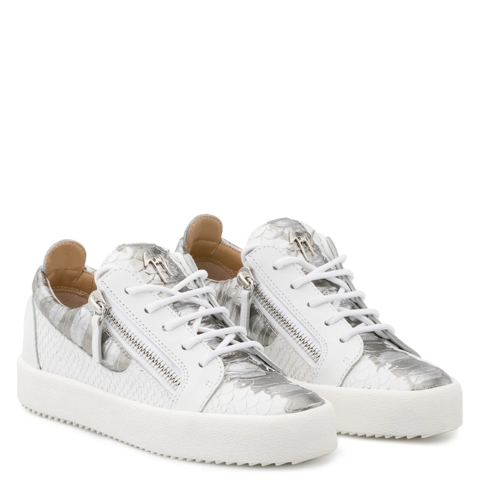 GIUSEPPE ZANOTTI Gail Metallic Low Top Women's Sneaker, White/ Silver