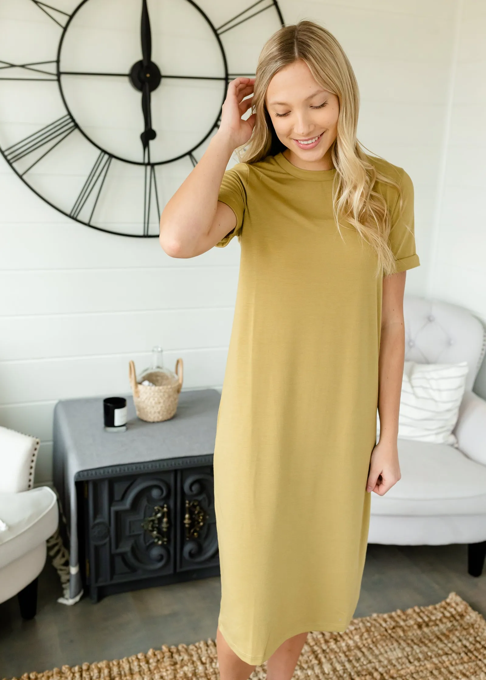Golden Lime Short Sleeve T-Shirt Dress - FINAL SALE