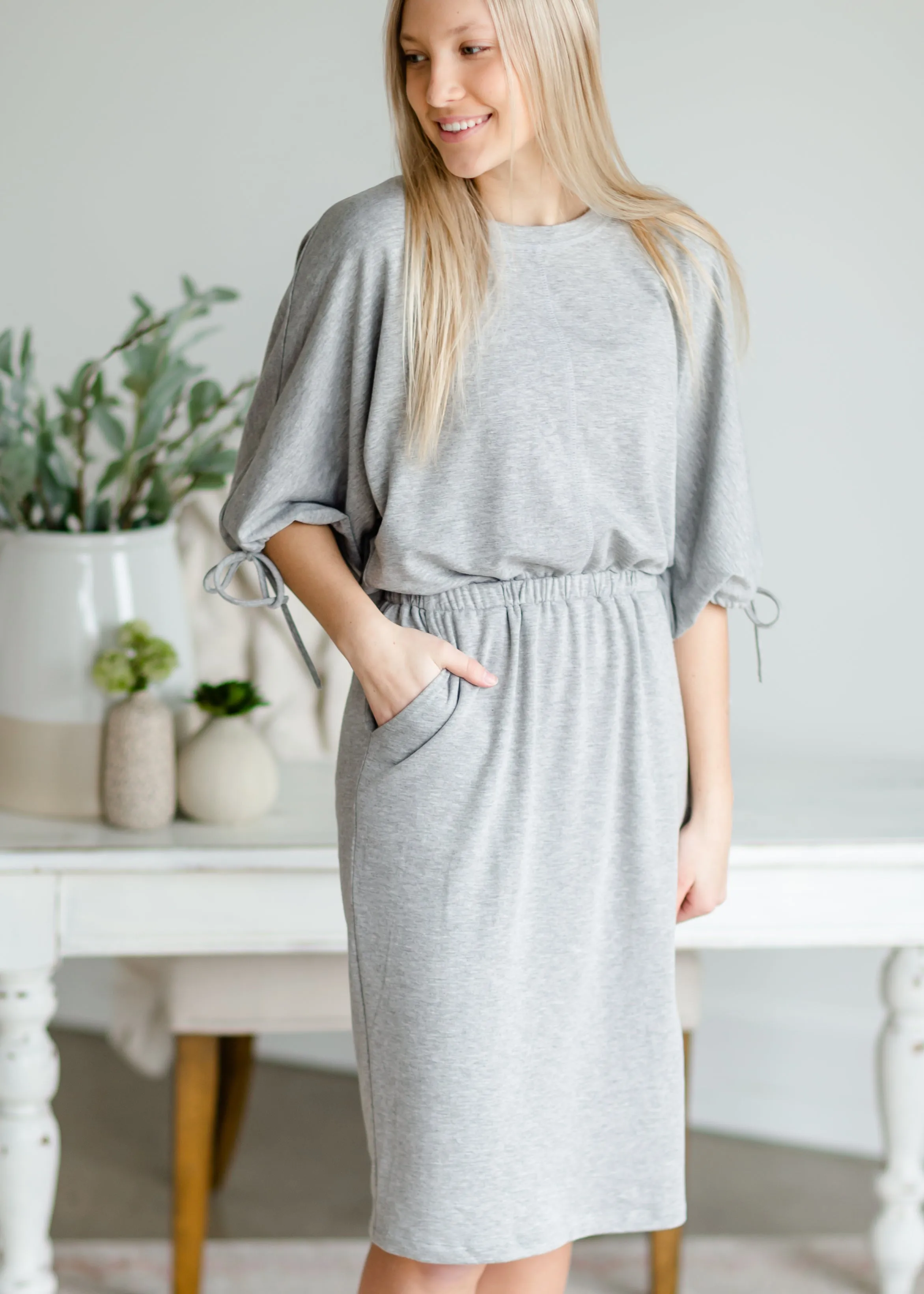 Gray 3/4 Sleeve Casual Midi Dress - FINAL SALE