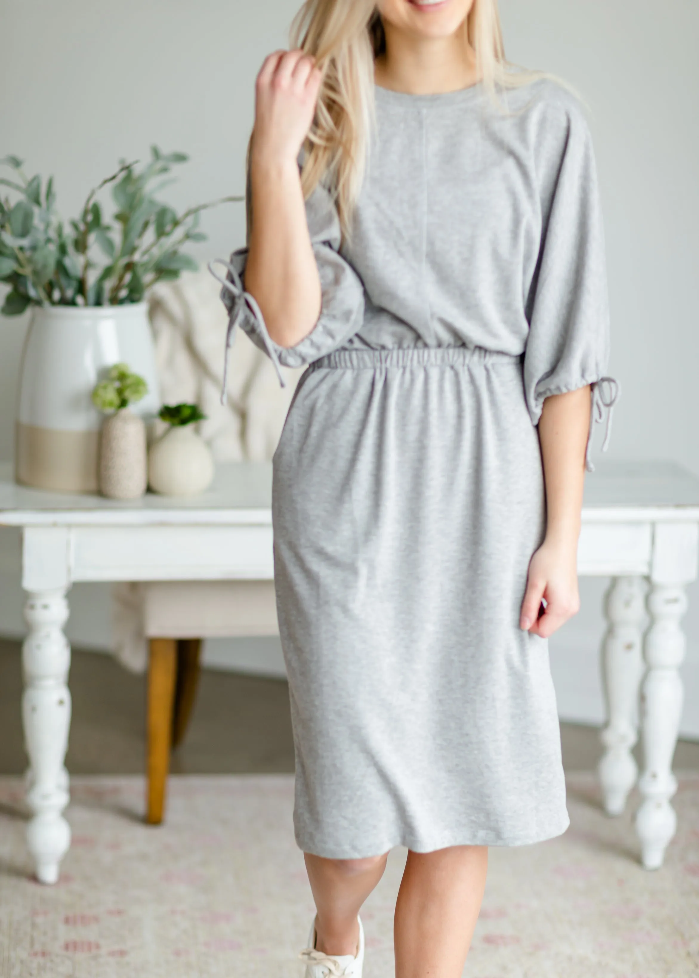 Gray 3/4 Sleeve Casual Midi Dress - FINAL SALE