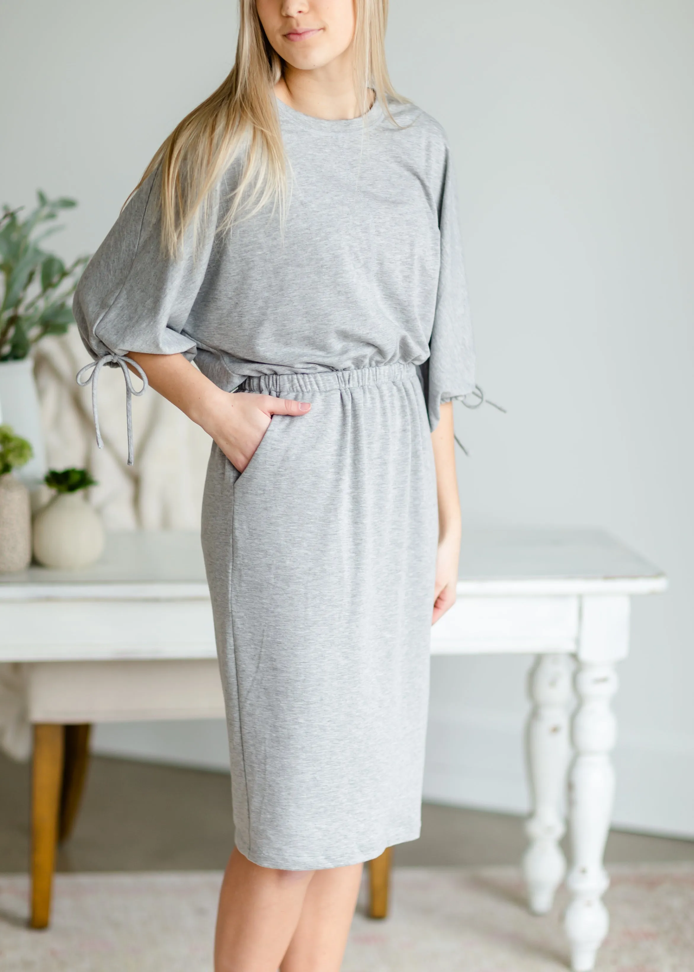 Gray 3/4 Sleeve Casual Midi Dress - FINAL SALE