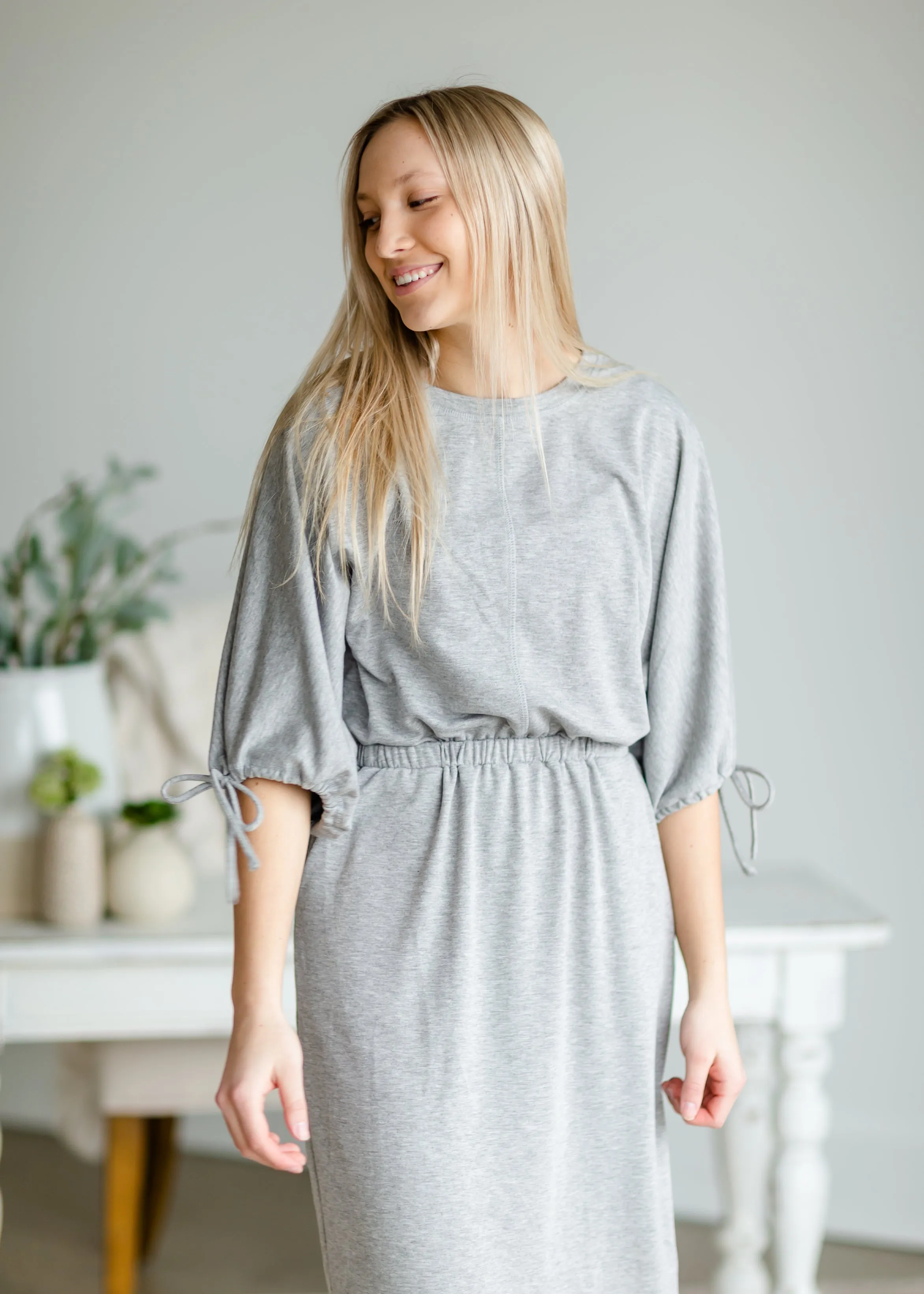 Gray 3/4 Sleeve Casual Midi Dress - FINAL SALE