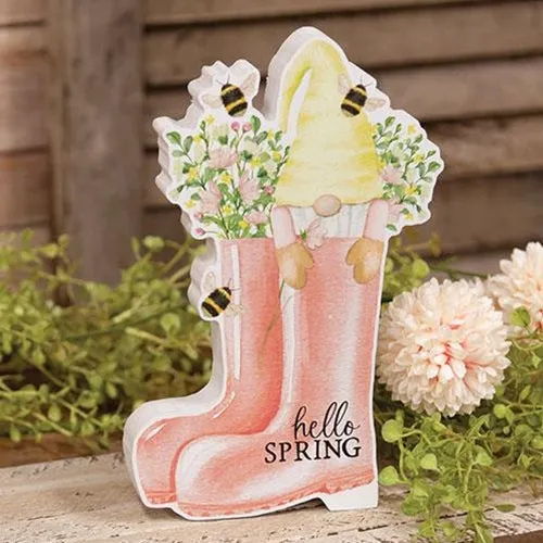Hello Spring Gnome in Boots Chunky Sitter