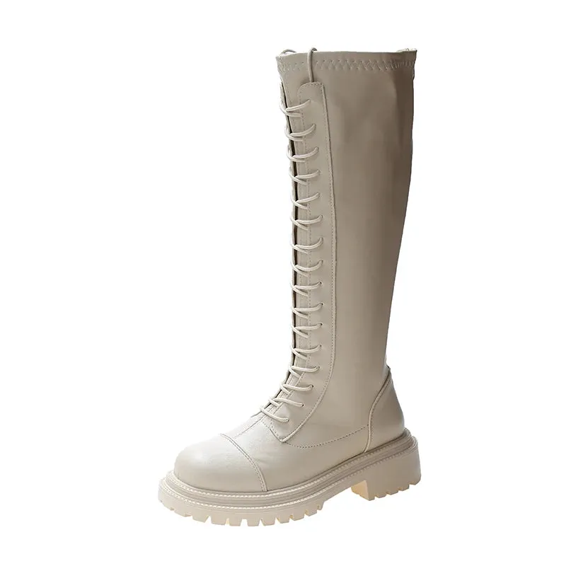 Hnzxzm Footwear Lace-up Shoes For Woman Platform Women's Boots With Laces White Long Winter Knee High Shaft Sale Hot Stylish Goth