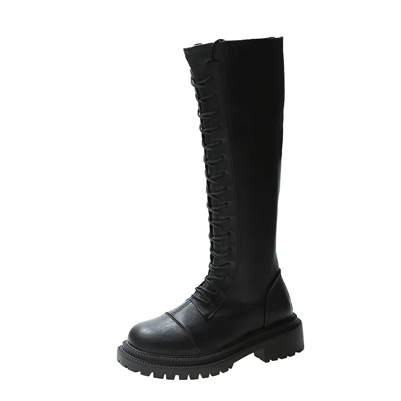 Hnzxzm Footwear Lace-up Shoes For Woman Platform Women's Boots With Laces White Long Winter Knee High Shaft Sale Hot Stylish Goth
