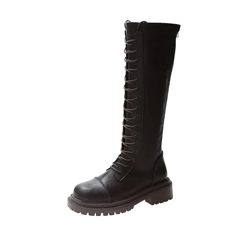 Hnzxzm Footwear Lace-up Shoes For Woman Platform Women's Boots With Laces White Long Winter Knee High Shaft Sale Hot Stylish Goth