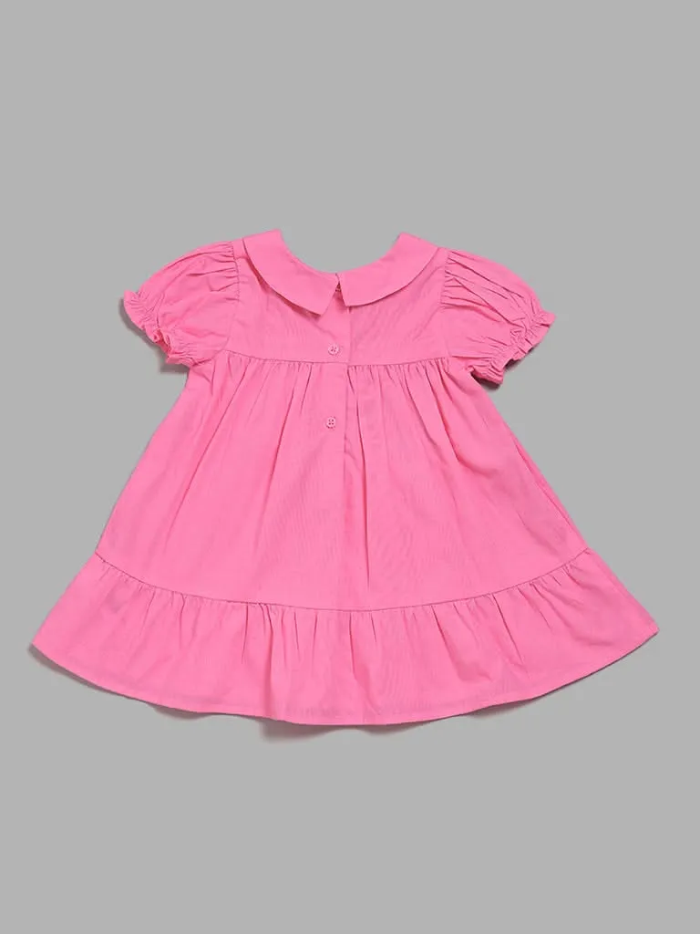 HOP Baby Pink Floral Embroidered Tiered Dress