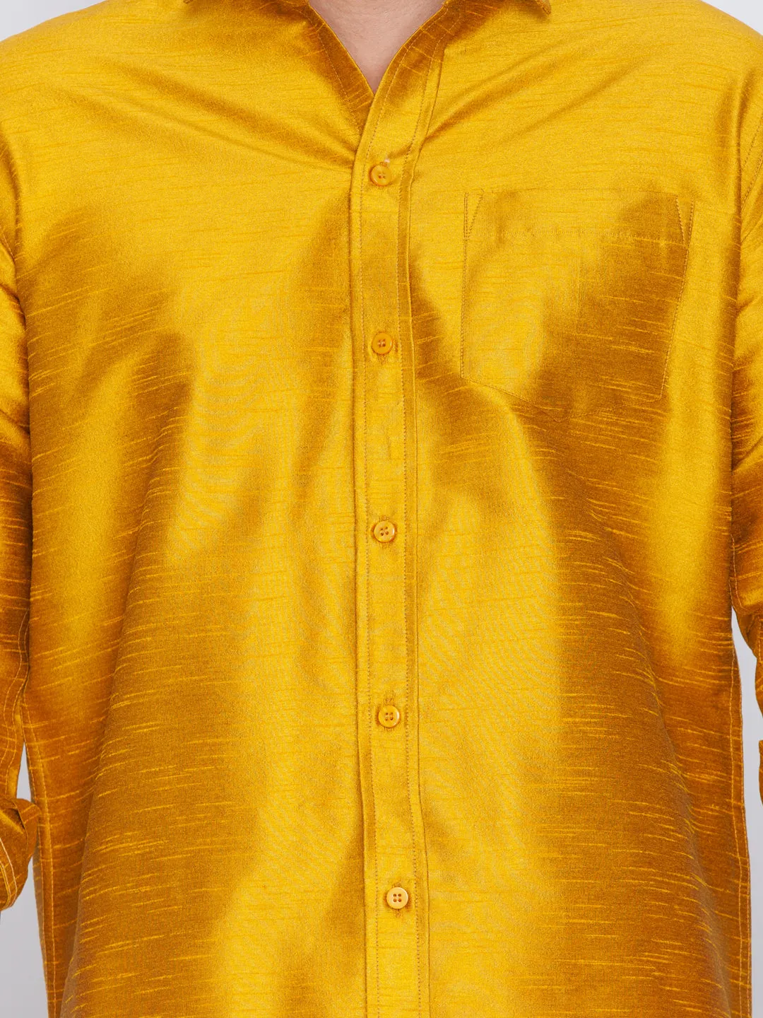 Jashvi Men's Yellow Cotton Silk Blend Shirt and Mundu Set