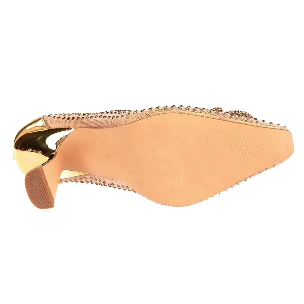 Lady Couture SWEET Gold Rhinestone Ornament Mesh Pump with 3.5 Inch Heel