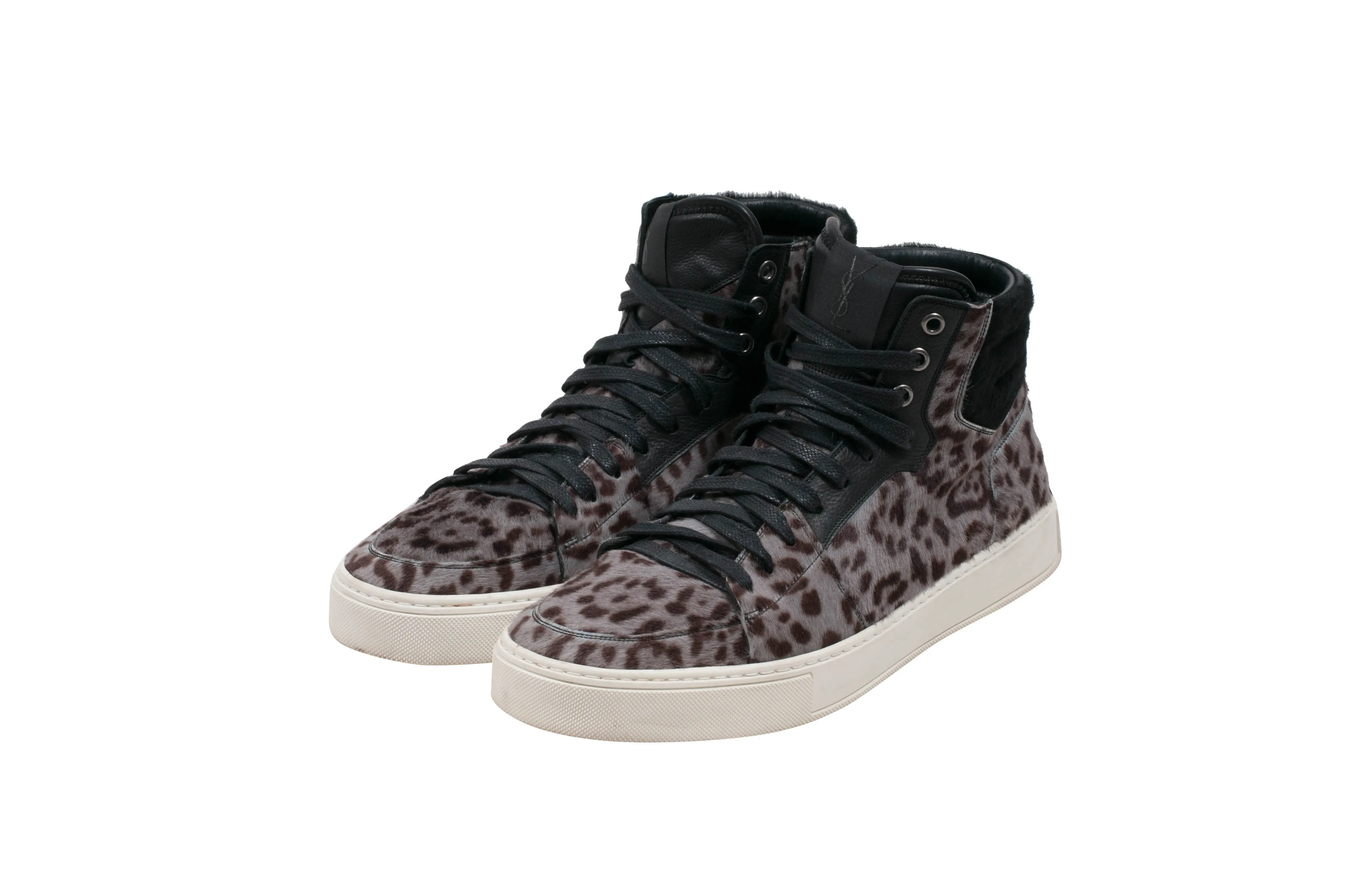 Leopard Print Pony Hair High Top Sneakers