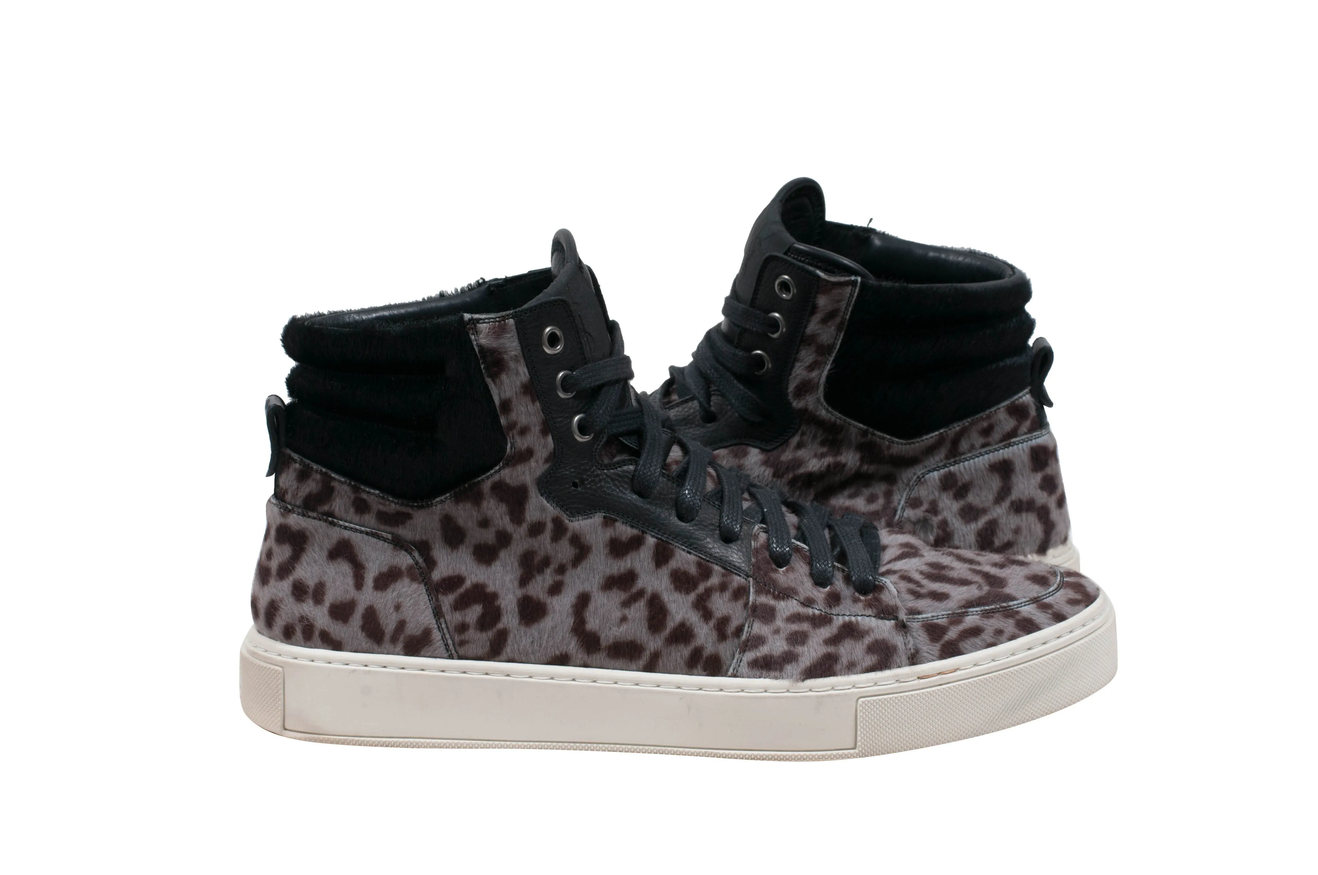 Leopard Print Pony Hair High Top Sneakers
