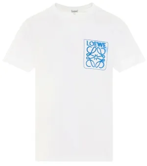 Loewe Anagram Blue Embroidered Logo on White T-Shirt